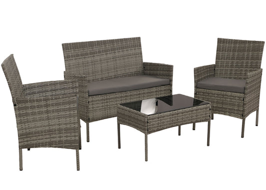 Cosmo Casa - Poly Rattan Tuinset - Metalen Frame met Glastextiel - Grijs - Lichtgrijze Kussens