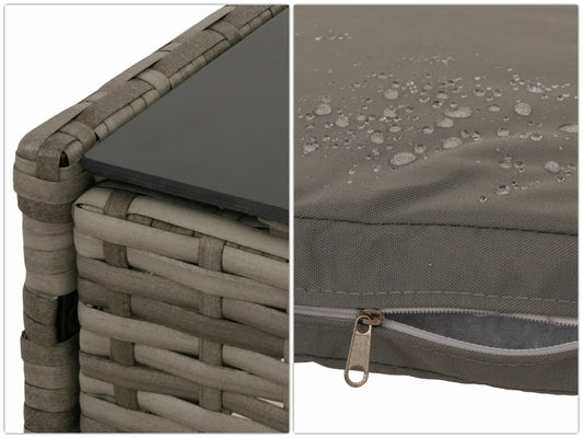 Cosmo Casa - Poly Rattan Tuinset - Metalen Frame met Glastextiel - Grijs - Lichtgrijze Kussens