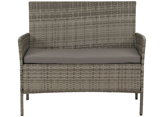 Cosmo Casa - Poly Rattan Tuinset - Metalen Frame met Glastextiel - Grijs - Lichtgrijze Kussens