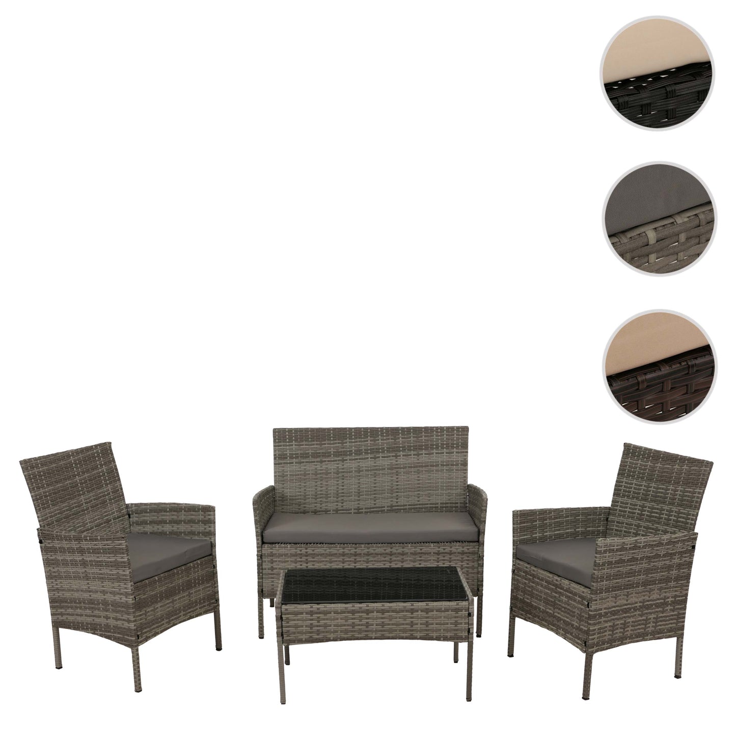 Cosmo Casa - Poly Rattan Tuinset - Metalen Frame met Glastextiel - Grijs - Lichtgrijze Kussens