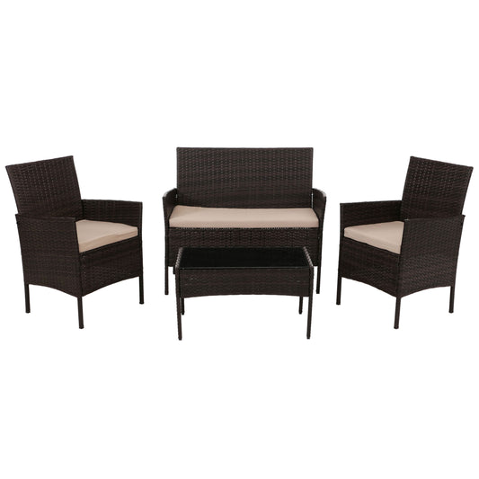 Cosmo Casa - Poly Rattan Tuinset - Metalen Frame met Glastextiel - Bruin - Crème Kussens