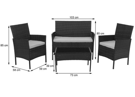 Cosmo Casa - Poly Rattan Tuinset - Metalen Frame met Glastextiel - Bruin - Crème Kussens