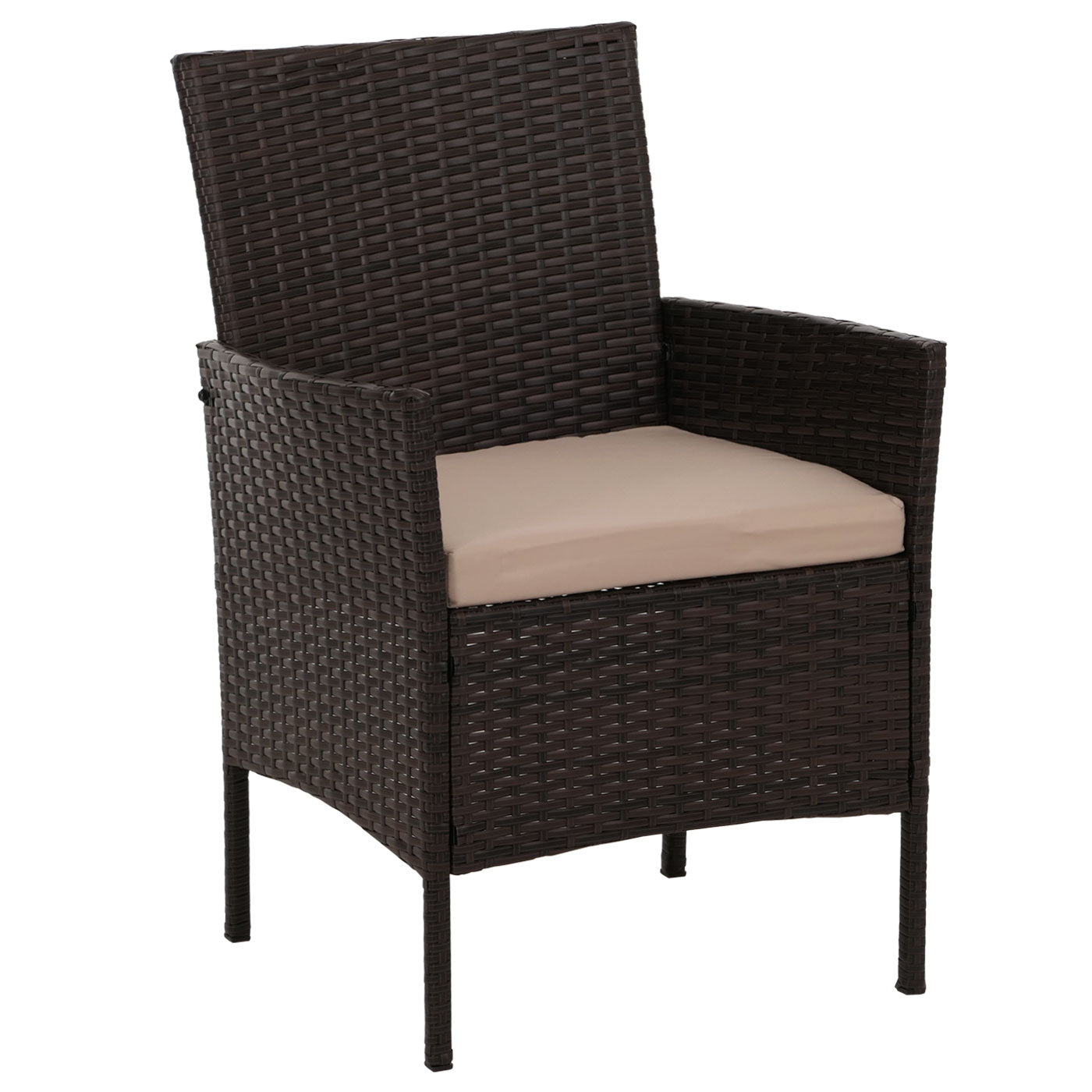 Cosmo Casa - Poly Rattan Tuinset - Metalen Frame met Glastextiel - Bruin - Crème Kussens