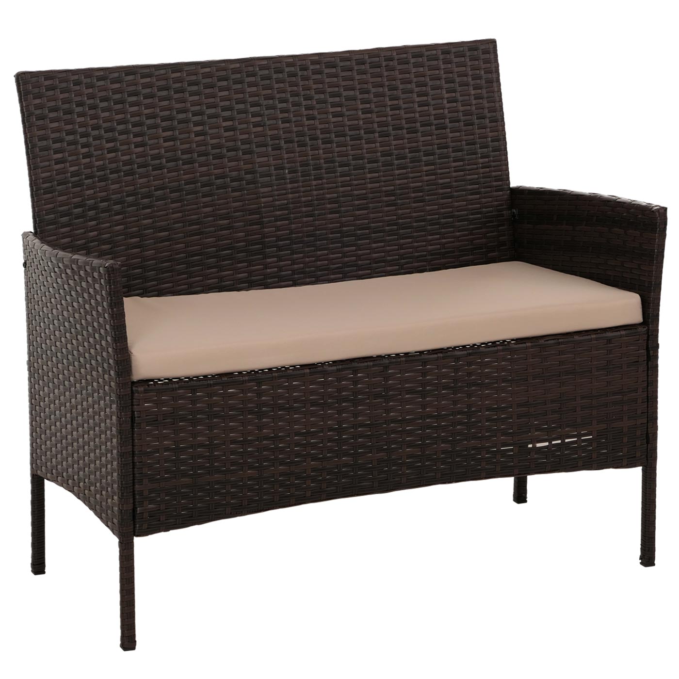 Cosmo Casa - Poly Rattan Tuinset - Metalen Frame met Glastextiel - Bruin - Crème Kussens