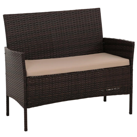 Cosmo Casa - Poly Rattan Tuinset - Metalen Frame met Glastextiel - Bruin - Crème Kussens