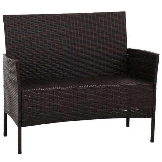 Cosmo Casa - Poly Rattan Tuinset - Metalen Frame met Glastextiel - Bruin - Crème Kussens