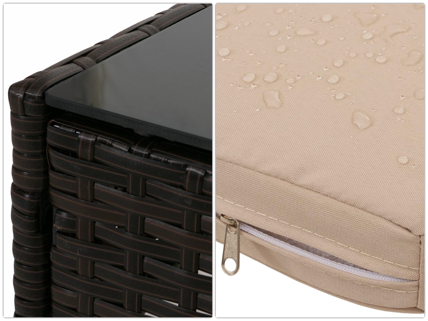 Cosmo Casa - Poly Rattan Tuinset - Metalen Frame met Glastextiel - Bruin - Crème Kussens