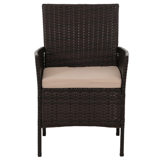 Cosmo Casa - Poly Rattan Tuinset - Metalen Frame met Glastextiel - Bruin - Crème Kussens