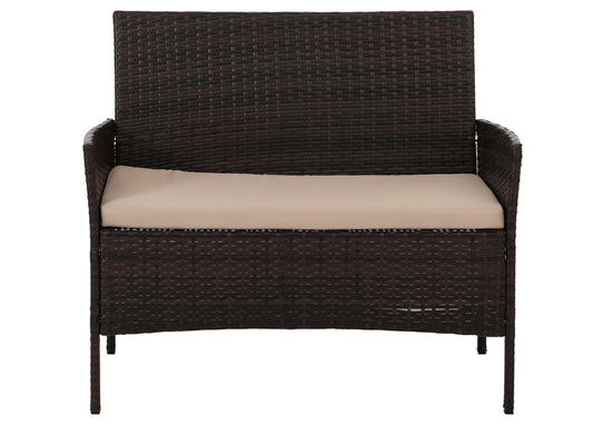 Cosmo Casa - Poly Rattan Tuinset - Metalen Frame met Glastextiel - Bruin - Crème Kussens