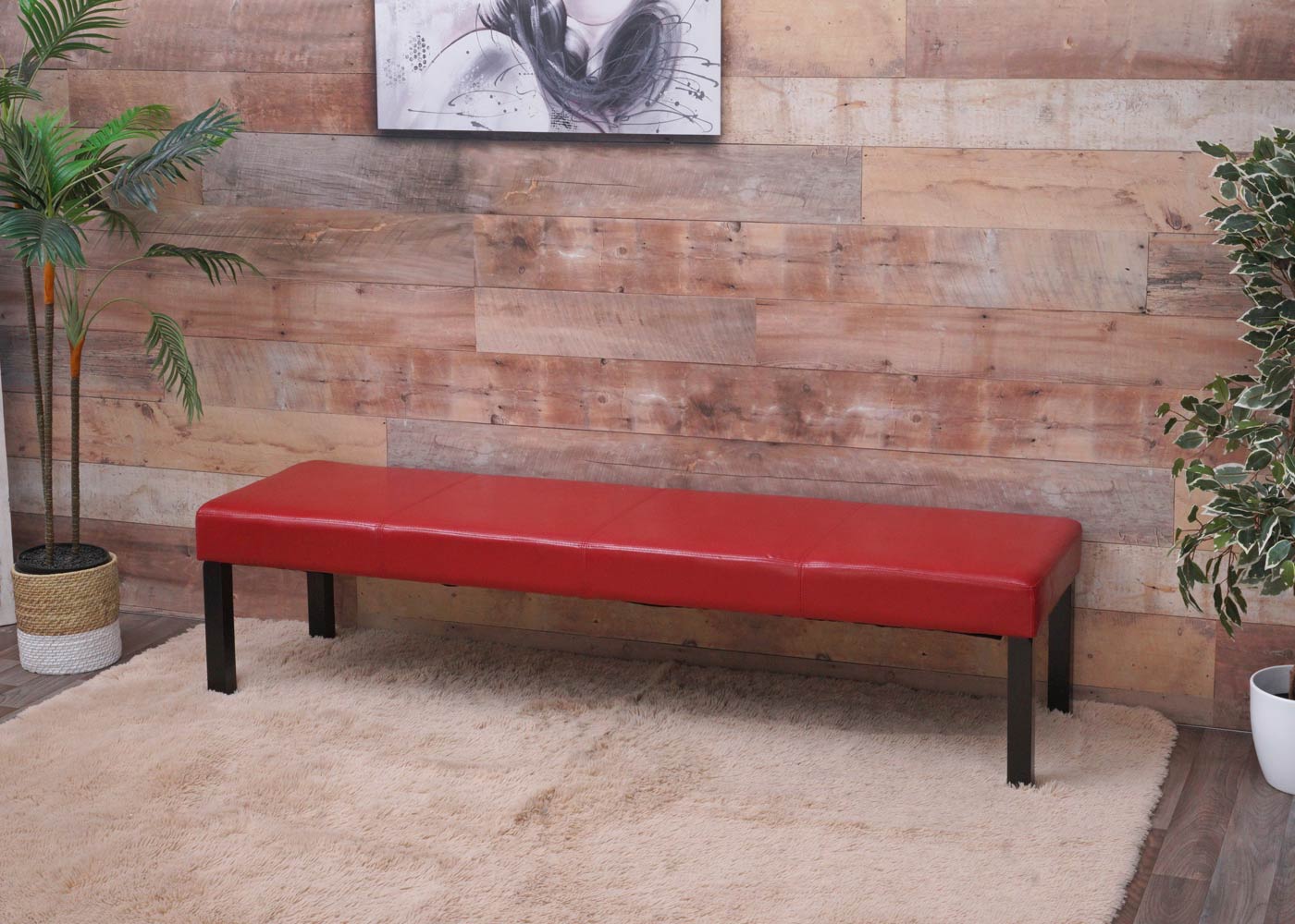 Cosmo Casa - Beklede Bank - Donkere Poten - Kunstleer - Glanzend Rood - 180x43x49cm