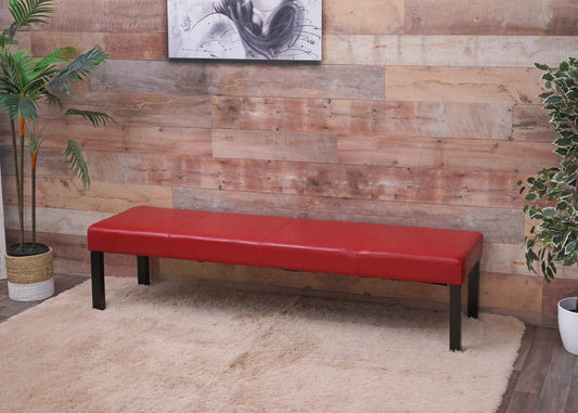 Cosmo Casa - Beklede Bank - Donkere Poten - Kunstleer - Glanzend Rood - 180x43x49cm