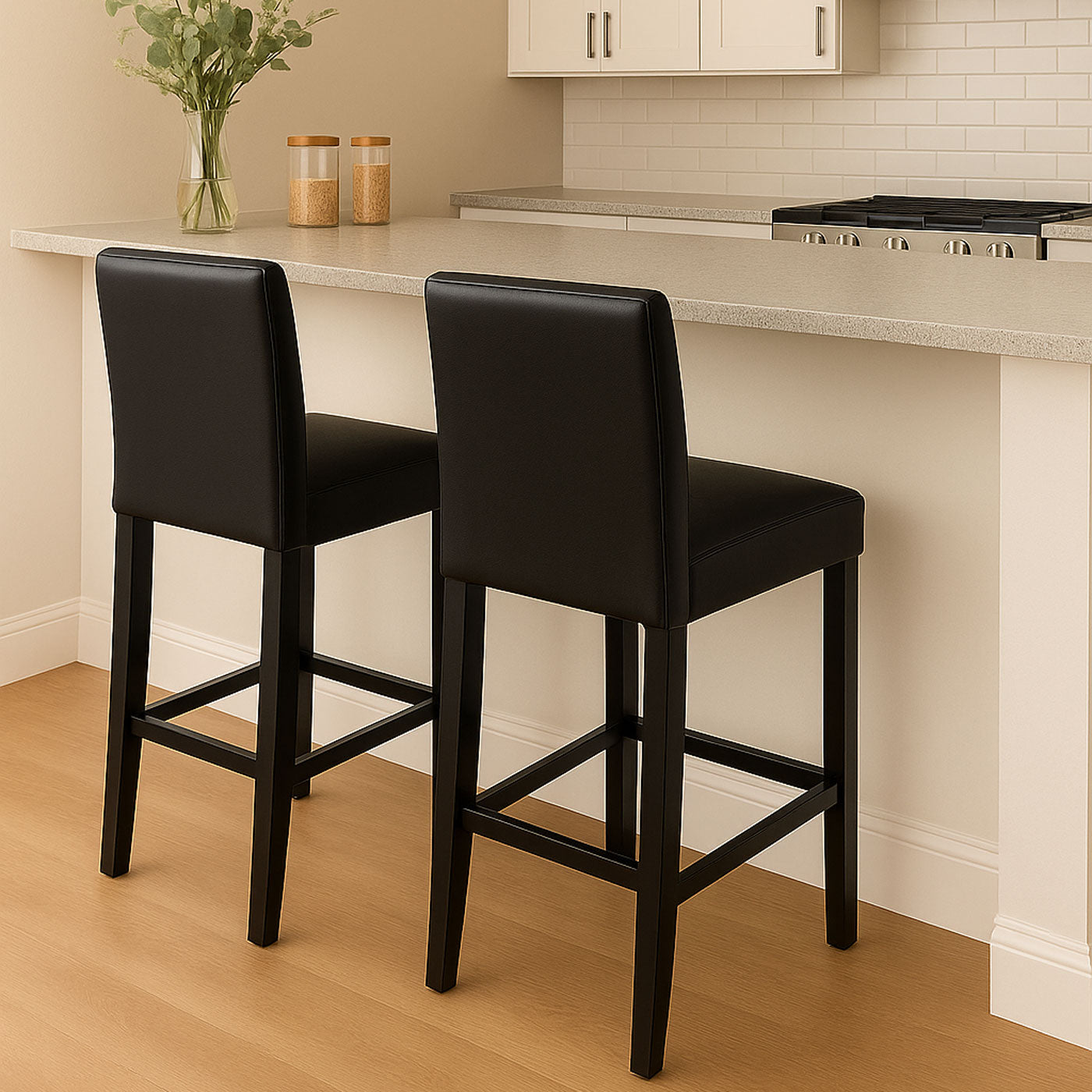 Cosmo Casa - Barkrukken set van 2 - Met rugleuning - Imitatieleer - Zwart