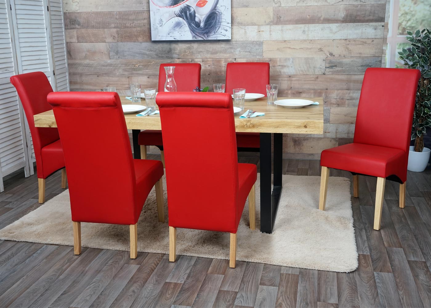 Cosmo Casa - Set van 2 Eetkamerstoelen - Lichte poten - Kunstleer - Rood