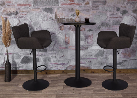 Cosmo Casa - Set van 2 Barkrukken - Draaibaar met Armleuning en Voetsteun - Textiel IJzer FSC - Zwart met Donkerbruine Voet