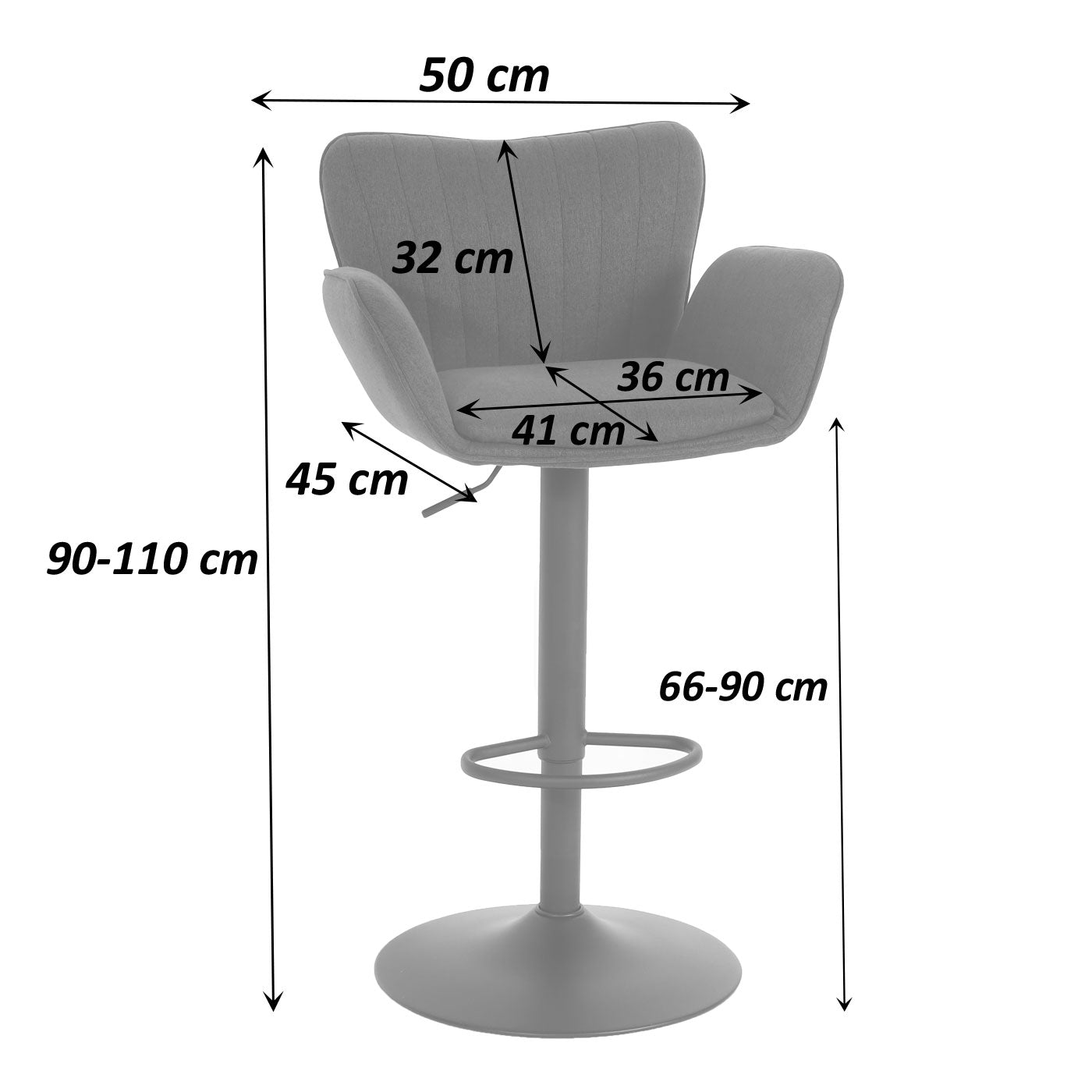Cosmo Casa - Set van 2 Barkrukken - Draaibaar met Armleuning en Voetsteun - Textiel IJzer FSC - Zwart met Donkerbruine Voet