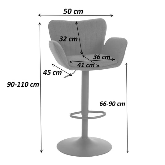 Cosmo Casa - Set van 2 Barkrukken - Draaibaar met Armleuning en Voetsteun - Textiel IJzer FSC - Zwart met Donkerbruine Voet