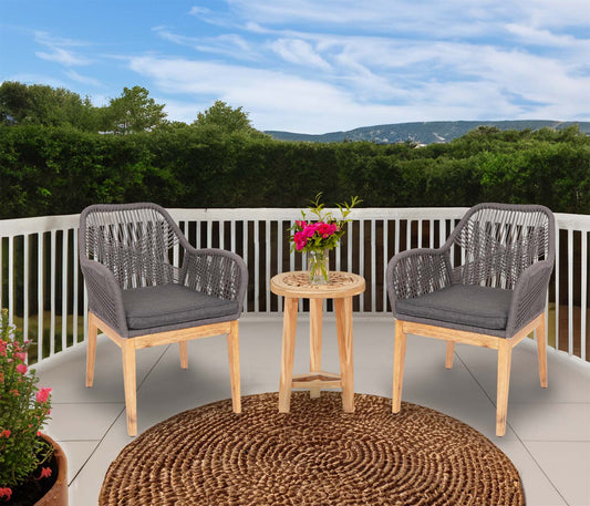 Cosmo Casa - Set van 2 Buitenfauteuils - Weerbestendig Touwgaas - Acaciahout - Grijze Kussens - Antraciet