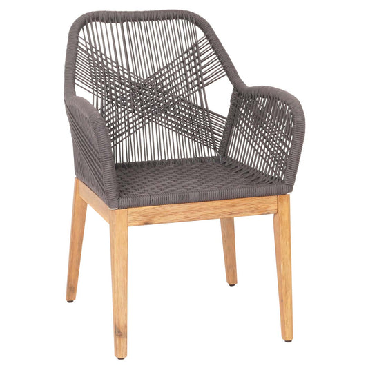 Cosmo Casa - Set van 2 Buitenfauteuils - Weerbestendig Touwgaas - Acaciahout - Grijze Kussens - Antraciet