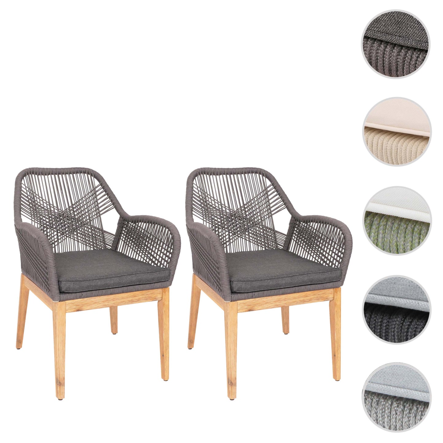 Cosmo Casa - Set van 2 Buitenfauteuils - Weerbestendig Touwgaas - Acaciahout - Grijze Kussens - Antraciet