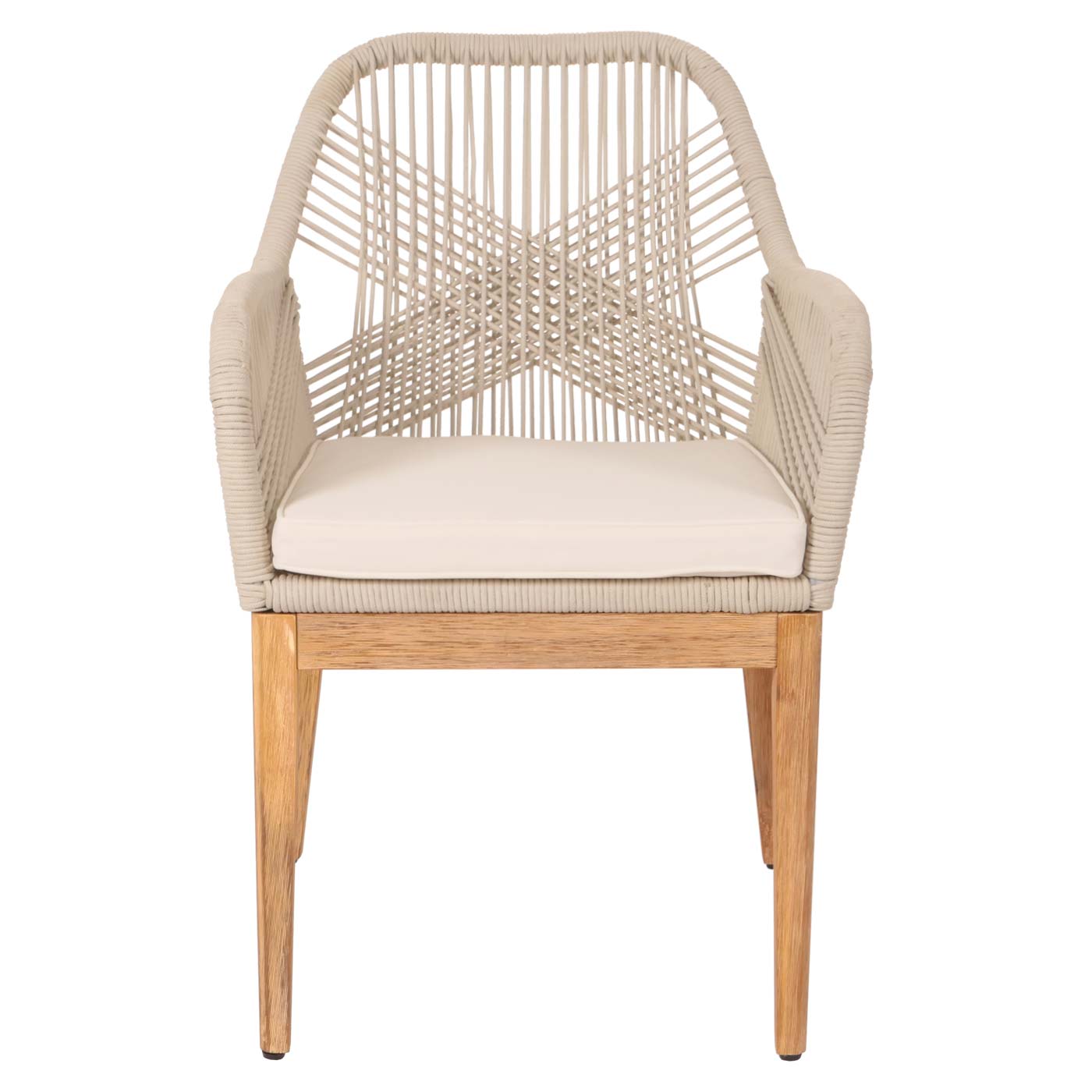 Cosmo Casa - Set van 2 Buitenfauteuils - Weerbestendig Touwgaas - Acaciahout - Beige Kussens - Crèmewit