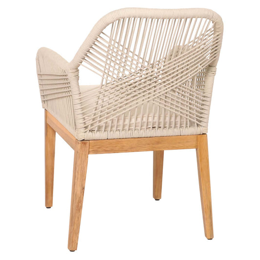 Cosmo Casa - Set van 2 Buitenfauteuils - Weerbestendig Touwgaas - Acaciahout - Beige Kussens - Crèmewit