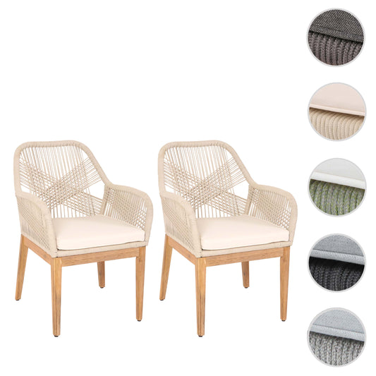 Cosmo Casa - Set van 2 Buitenfauteuils - Weerbestendig Touwgaas - Acaciahout - Beige Kussens - Crèmewit