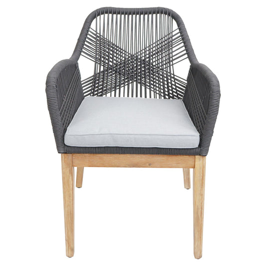 Cosmo Casa - Set van 2 Buitenfauteuils - Weerbestendig Touwgaas - Acaciahout - Donkergrijze Kussens - Lichtgrijs Frame