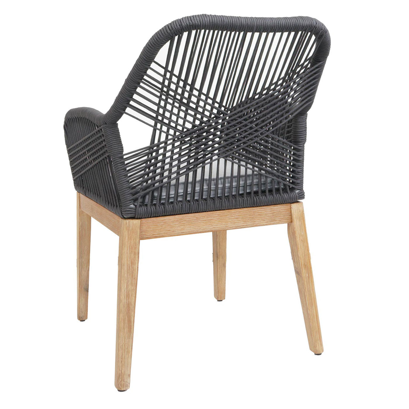 Cosmo Casa - Set van 2 Buitenfauteuils - Weerbestendig Touwgaas - Acaciahout - Donkergrijze Kussens - Lichtgrijs Frame