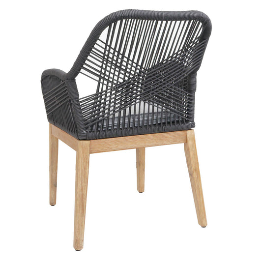 Cosmo Casa - Set van 2 Buitenfauteuils - Weerbestendig Touwgaas - Acaciahout - Donkergrijze Kussens - Lichtgrijs Frame