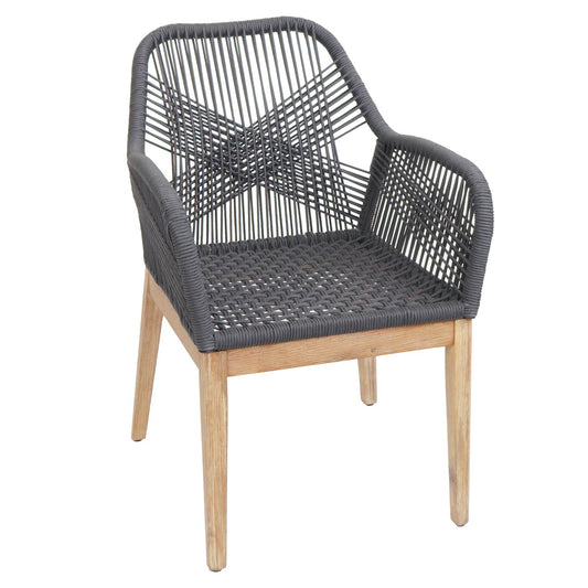 Cosmo Casa - Set van 2 Buitenfauteuils - Weerbestendig Touwgaas - Acaciahout - Donkergrijze Kussens - Lichtgrijs Frame