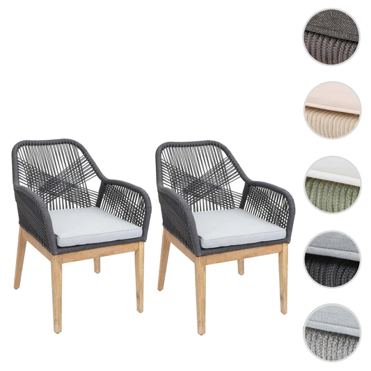 Cosmo Casa - Set van 2 Buitenfauteuils - Weerbestendig Touwgaas - Acaciahout - Donkergrijze Kussens - Lichtgrijs Frame