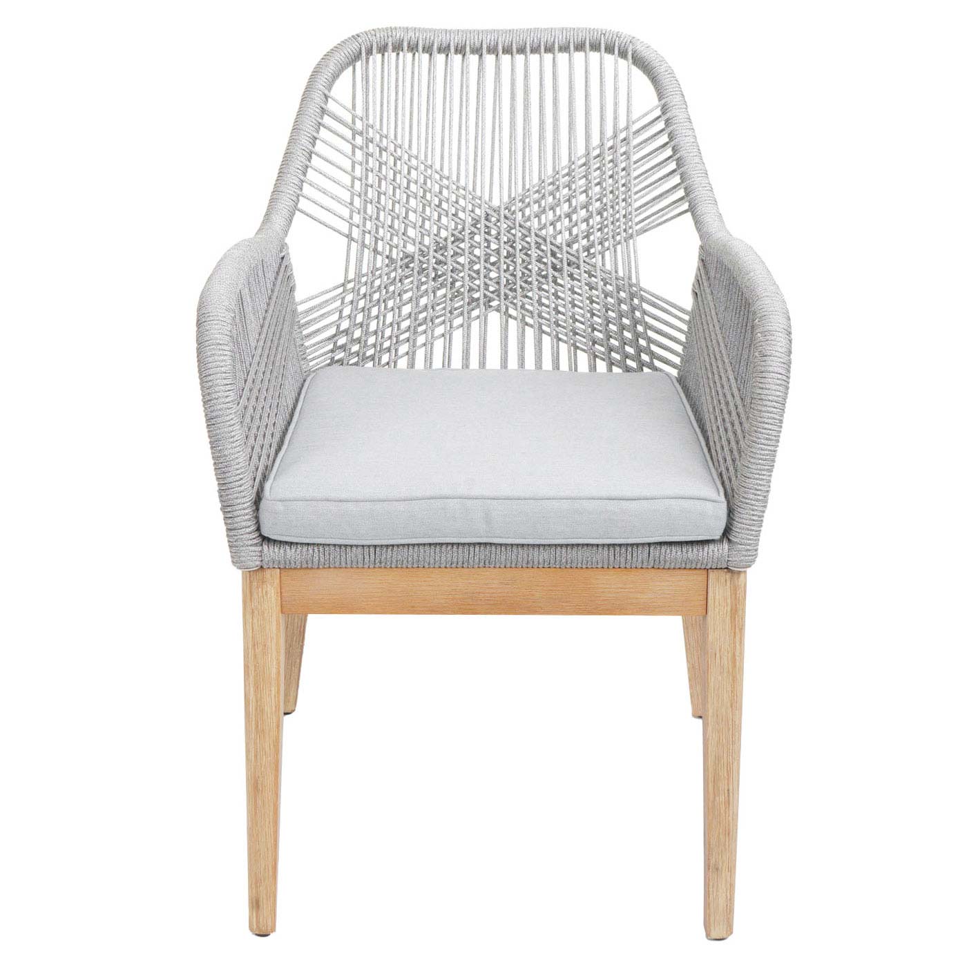 Cosmo Casa - Set van 2 Buitenfauteuils - Weerbestendig Touwgaas - Acaciahout - Lichtgrijze Kussens - Lichtgrijs Frame