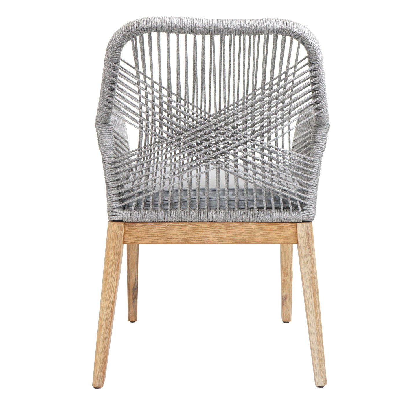 Cosmo Casa - Set van 2 Buitenfauteuils - Weerbestendig Touwgaas - Acaciahout - Lichtgrijze Kussens - Lichtgrijs Frame