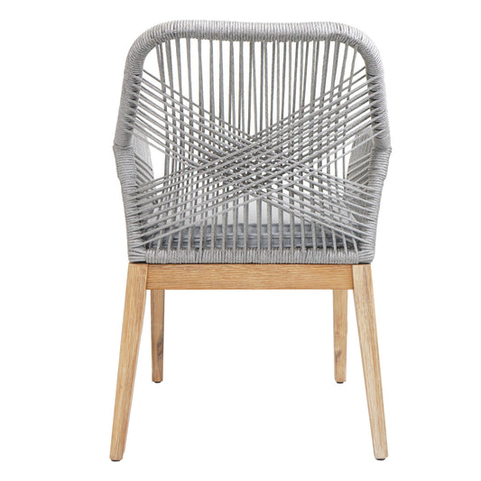 Cosmo Casa - Set van 2 Buitenfauteuils - Weerbestendig Touwgaas - Acaciahout - Lichtgrijze Kussens - Lichtgrijs Frame