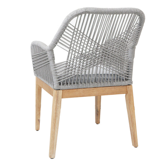 Cosmo Casa - Set van 2 Buitenfauteuils - Weerbestendig Touwgaas - Acaciahout - Lichtgrijze Kussens - Lichtgrijs Frame