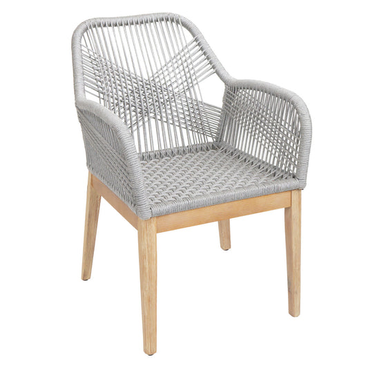 Cosmo Casa - Set van 2 Buitenfauteuils - Weerbestendig Touwgaas - Acaciahout - Lichtgrijze Kussens - Lichtgrijs Frame