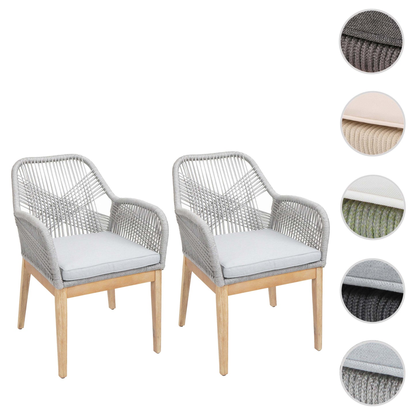 Cosmo Casa - Set van 2 Buitenfauteuils - Weerbestendig Touwgaas - Acaciahout - Lichtgrijze Kussens - Lichtgrijs Frame