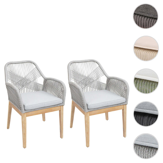 Cosmo Casa - Set van 2 Buitenfauteuils - Weerbestendig Touwgaas - Acaciahout - Lichtgrijze Kussens - Lichtgrijs Frame
