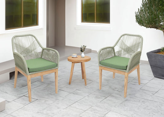Cosmo Casa - Set van 2 Buitenfauteuils - Weerbestendig Touwgaas - Acaciahout - Groene Kussens - Groen Frame