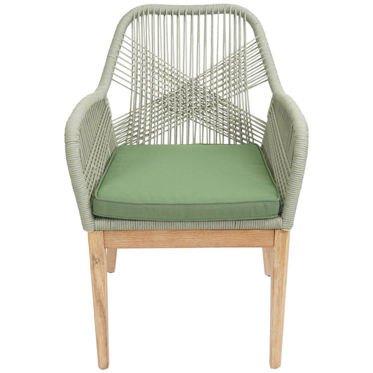 Cosmo Casa - Set van 2 Buitenfauteuils - Weerbestendig Touwgaas - Acaciahout - Groene Kussens - Groen Frame