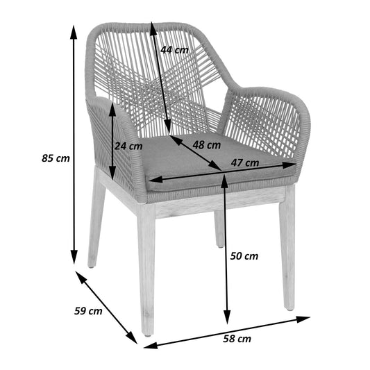 Cosmo Casa - Set van 2 Buitenfauteuils - Weerbestendig Touwgaas - Acaciahout - Crème Kussens - Groen Frame