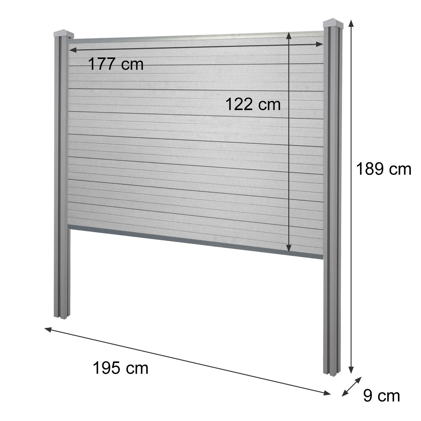 Cosmo Casa - Privacyscherm Sarthe - Windscherm met paal voor inbeton - WPC - Grijs - Basiselement 195 cm