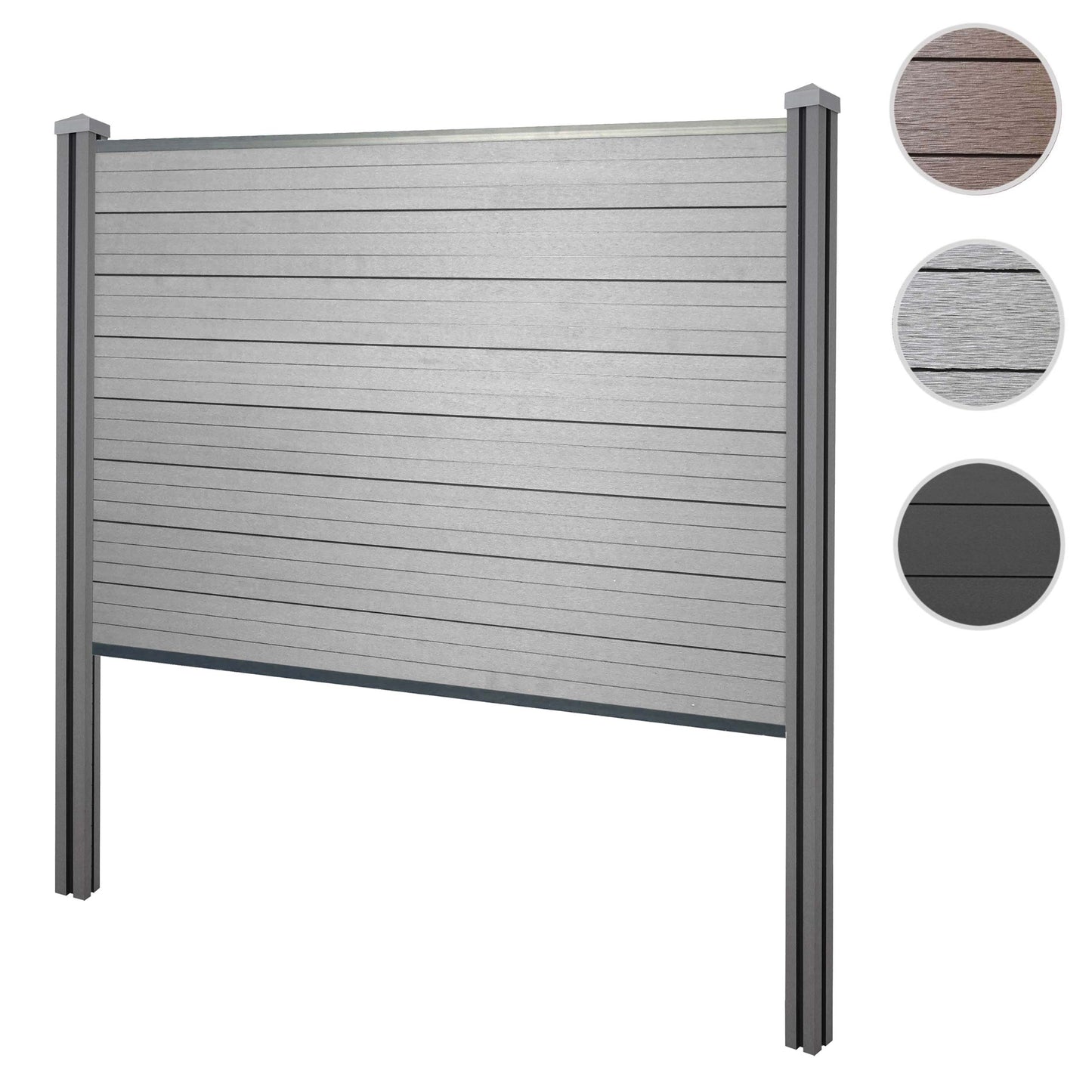 Cosmo Casa - Privacyscherm Sarthe - Windscherm met paal voor inbeton - WPC - Grijs - Basiselement 195 cm