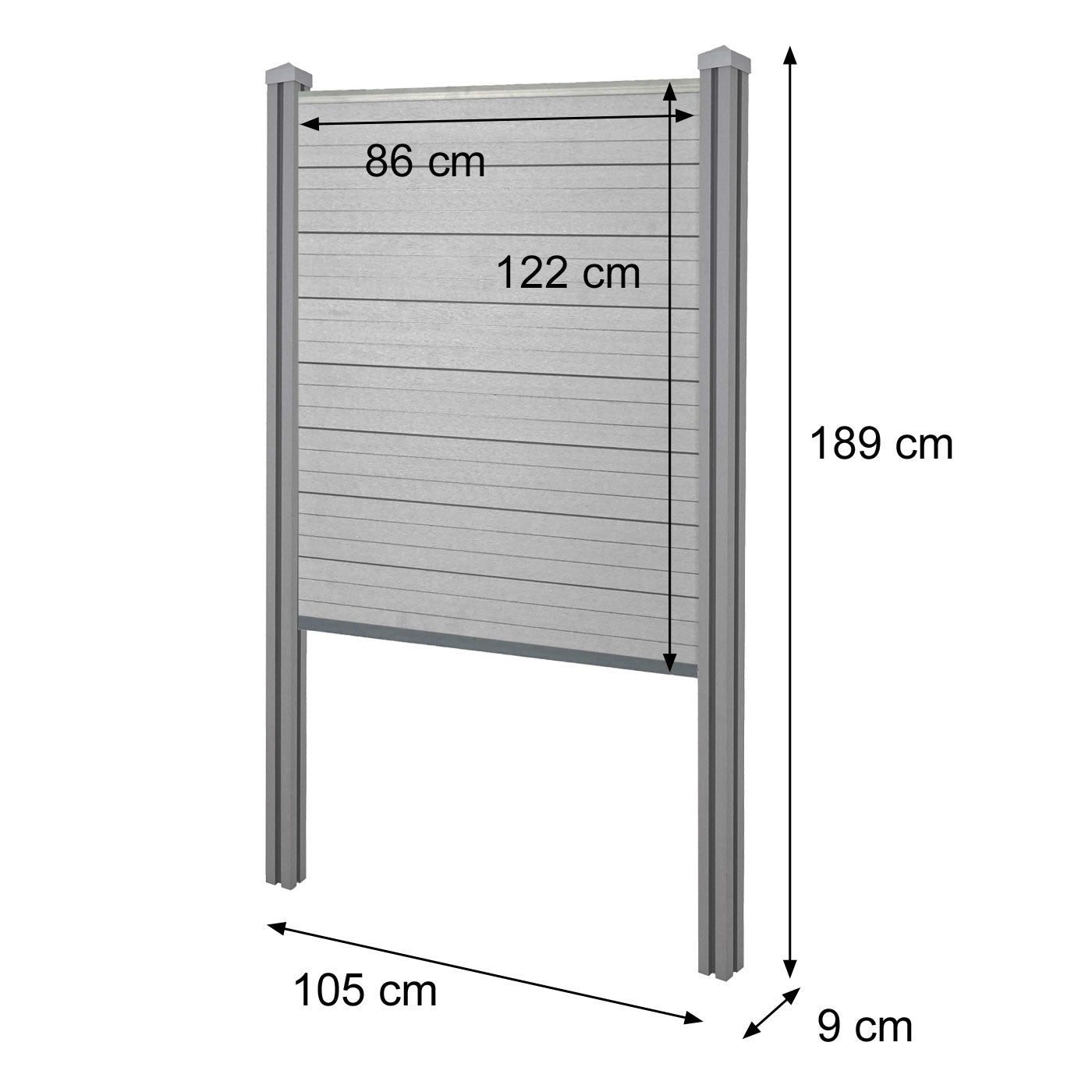 Cosmo Casa - Privacyscherm Sarthe - Windscherm met paal voor inbeton - WPC - Grijs - Smal basiselement 105 cm