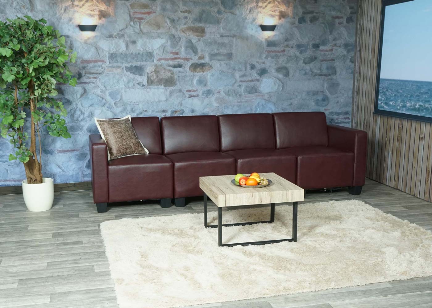 Cosmo Casa - 4-zitsbank - Modulair ontwerp - Kunstleer - Roodbruin