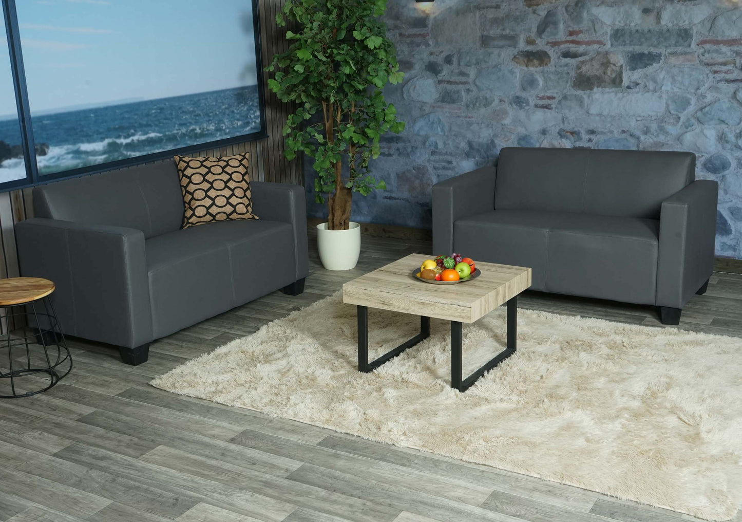 Cosmo Casa - Bankstel - 2× 2-zitsbank - Kunstleer - Donkergrijs