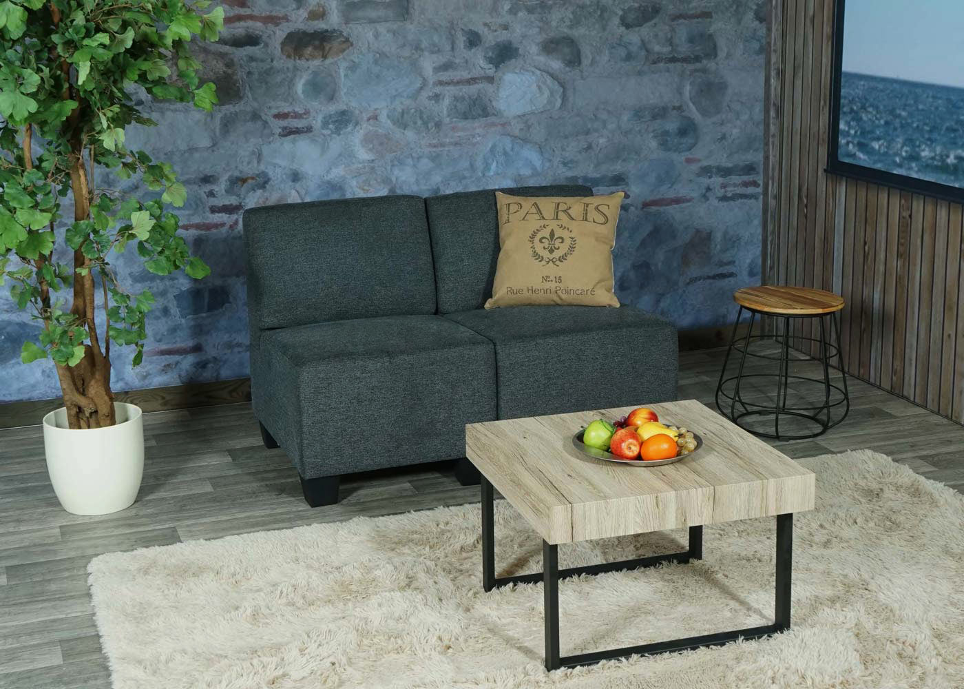 Cosmo Casa - 2-zitsbank - Modulair ontwerp - Textiel - Antracietgrijs - Zonder armleuningen