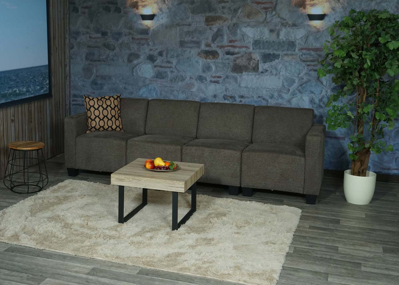 Cosmo Casa - 4-zitsbank - Modulair ontwerp - Stof textiel - Bruin