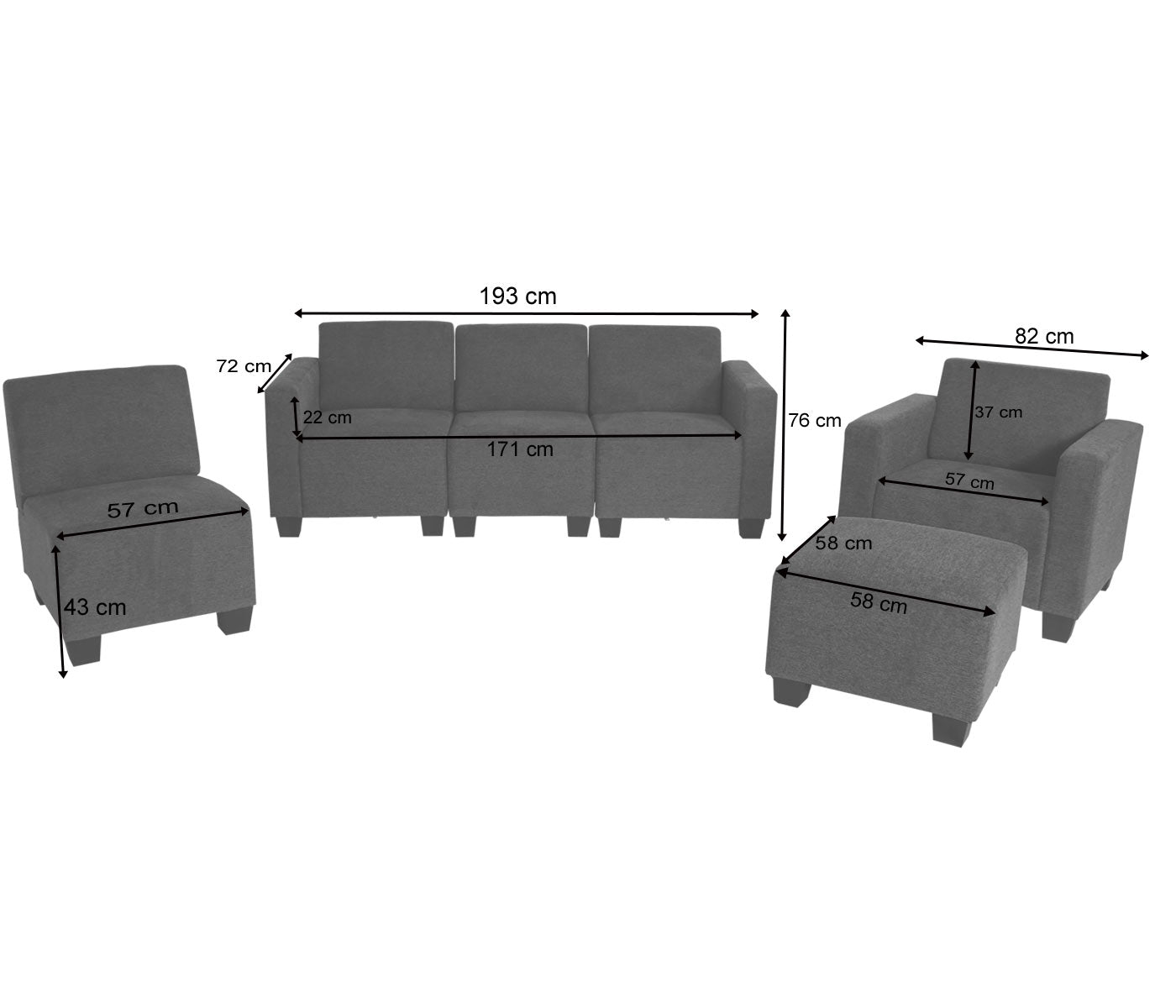 Cosmo Casa - Banksysteem - Modulair ontwerp 3-1-1-1 opstelling - Stof textiel - Bruin