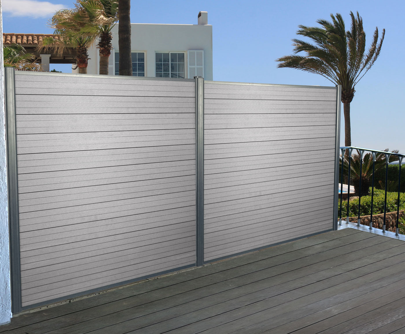 Cosmo Casa - WPC Privacyscherm Sarthe - Windscherm & Basiselement - Aluminium Palen om in Beton te Plaatsen - Grijs - 1,90 m